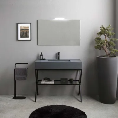 Immagine prodotto di Mobile bagno a terra 100cm con lavabo grigio, mensola in vetro e specchio | Manchester