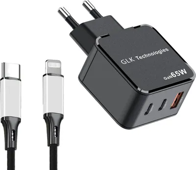 Produktbild von GLK Ladegerät 65 W USB Typ C USB Schnell Schwarz mit Ladekabel Apple Iphone PRO