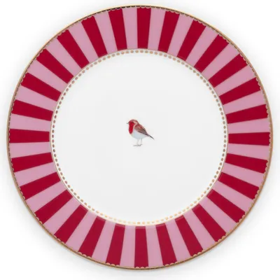 Produktbild von Pip Studio Dessertteller Love Birds Stripes Rot-Pink (17 cm)
