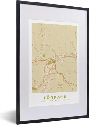 Produktbild von MuchoWow® Gerahmtes Poster Stadtplan - Lörrach - Vintage - Karte 40x60 cm - Poster mit Schwarzem Bilderrahmen Wandposter Rahmen Foto Bilder - Poster in Rahmen