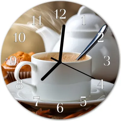 Produktbild von Glasuhr Wanduhr Küchenuhr Echt-Glas 30fi cm Tasse weiß
