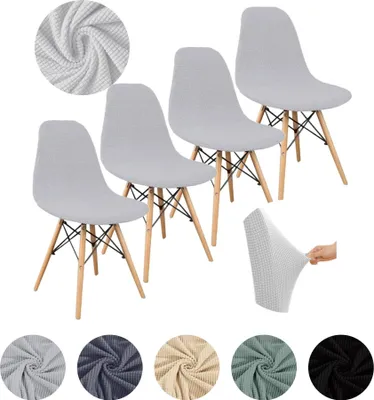 Produktbild von MEBLE ODNOWA, Stuhlhusse, Stuhlbezug, Skandinavischer, Jacquard, Hellgrau, 4er Set, Karostruktur, elastisch, Stuhlbezüge, Stuhlhussen, maschinenwaschbar