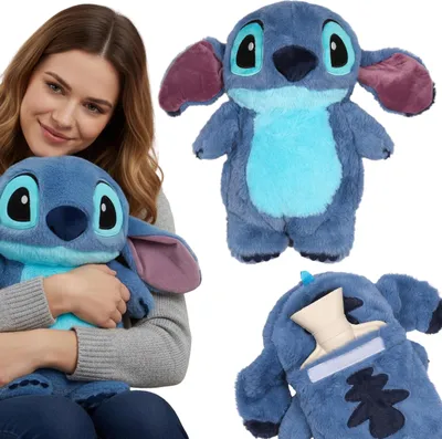Produktbild von DISNEY Stitch Gummi Wärmflasche mit WEICHEM Bezug, GROSS! Wärmflasche mit Wasserbeutel, Maskottchen 750 ml