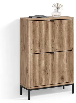 Image de Benne à chaussures Livinity Aterno Chêne Viking 60x92cm avec 2 tiroirs pliants, Model 58878