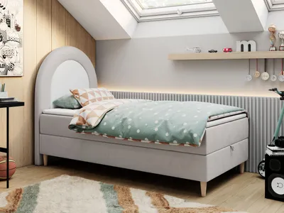 Produktbild von Kinderbett, Boxspringbett für Kinder, Einzelbett mit Matratze - NEST - 90x180cm - Hellgrau - H3