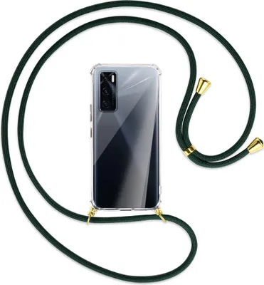 Produktbild von Handykette Backcover-Schutzhülle mit Band (Metall goldfarben) für vivo V20 SE (V2022) / Y70 - dunkelgrün