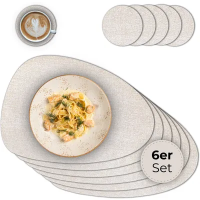 Immagine prodotto di Tovaglietta ovale con sottobicchiere in vetro, set da 6, in beige screziato