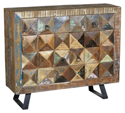 Image de Table d'appoint en forme de diamant en bois recyclé, 87 cm x 100 cm x 32 cm, Giner y Colomer