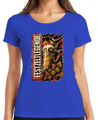 Productafbeelding van Feesttentlegende, biermok, , volksfeest, lederen broek, "Wiesn" (), dames T-shirt, blauw, maat S