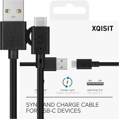 Obrázok produktu pre Xqisit Nabíjací A Synchronizačný Kábel Usb A -Usb C 3,0 M Čierny/Čierny 31298