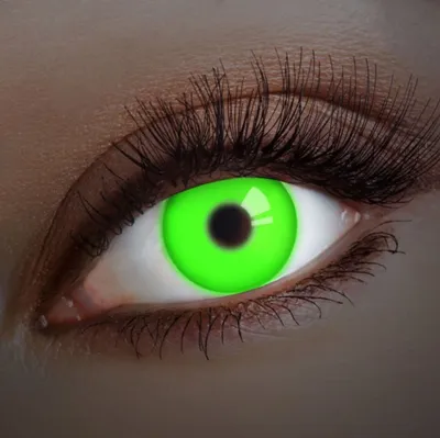 Produktbild von aricona grüne farbige UV Kontaktlinsen leuchten reflektieren UV Schwarzlicht