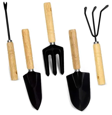 Produktbild von Gartengeräte-Set 5-teilig - Blumenkelle - Handgrubber - Grabgabel - Unkrautstecher - Gartenwerkzeug für Hausgarten - Pflanzen und Unkraut