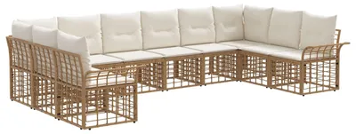 Image de Ensemble de canapés d'extérieur vidaXL, 10 pièces, couleur naturelle et blanc crème, en polyester