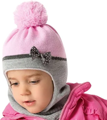 Produktbild von Wintermütze Schalmütze Strickmütze Schlupfmütze warme Mädchenmütze Bommelmütze, 50-52, Rosa-Grau