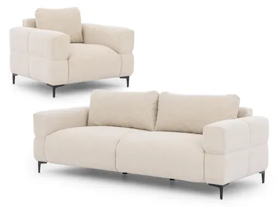 Produktbild von Cardea - Moderne Polstergarnitur 3+1 in Bubble-Optik aus weichem Hellbeige Strukturstoff mit hohem Sitzkomfort