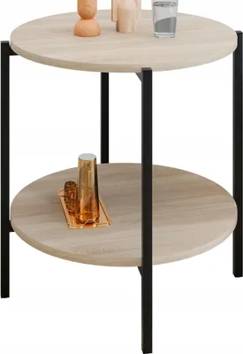 Zdjęcie produktu dla Stolik pomocniczy okrągły loft z półką 55x55x62 cm metalowy czarny