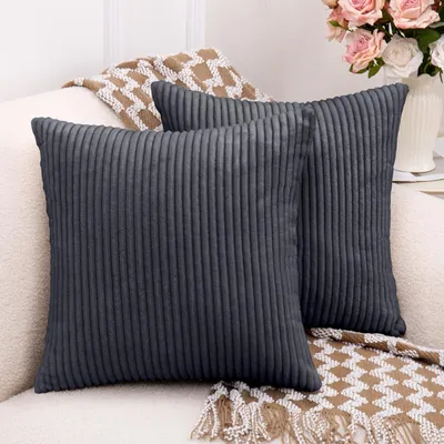 Productafbeelding van Set van 2 kussens van corduroy, gevuld, 45 x 45 cm (grijs)