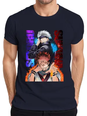 Zdjęcie produktu dla Koszulka męska Jujutsu Kaisen Gojo Satoru Sukuna Flame Blindfold Gift, granatowy, 3XL