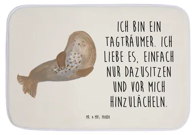Produktbild von Mr. & Mrs. Panda Duschvorleger Robbe Lachen - Weiß - Geschenk, Bad Fußmatte, Badematte, Ostsee, duschmatte, Nordsee, Badteppich, Badezimmerteppich, Robben, Strand