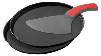 Pizzaset 3-teilig, 2 Bleche Ø 29 cm + Pizzaschneider, schwarz