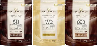 Produktbild von Callebaut, Kuvertüre Callets, Zartbitterschokolade, Milchschokolade und weiße Schokolade(3x1000g)
