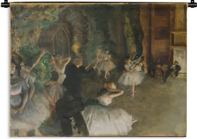Produktbild von MuchoWow® Wandteppich Wandbehang Probe des Balletts auf der Bühne - Gemälde von Edgar Degas 90x67.5 cm Tapisserie Dekoration Wandtuch - Fototeppich - Wand-Skulpturen