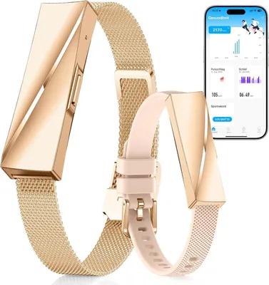 Produktbild von Smart Fitnesstracker Smartwatch ohne Display | Damen Herren | 24/7 Herzfrequenz & Schlafmonitor | IP68 | 15 Tage Akku | Kein Abo | Gold
