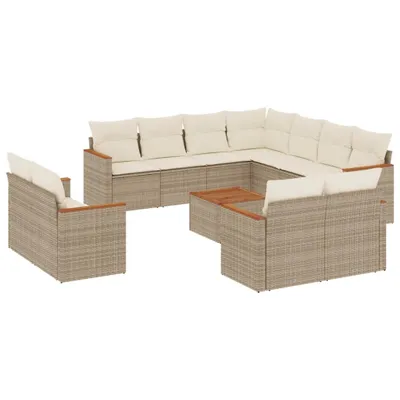 Produktbild von vidaXL 12-tlg. Garten-Sofagarnitur mit Kissen Beige Poly Rattan