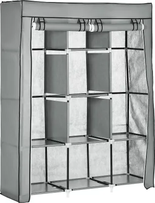 Produktbild von Fortuna Lai Stoffschrank mit Kleiderstangen, faltbare Garderobe 8 Ebenen, hellgrau für Schlafzimmer & Flur