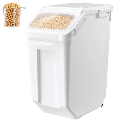 Produktbild von VEVOR Reisbehälter 20 L Tierfutterbehälter aus PP-Kunststoff Stapelbar für Getreide, Reis (14 kg), Müsli und Mehl (10 kg), Luftdichter Deckel, Doppelter Dichtungsring, Sichtfenster und Messbecher