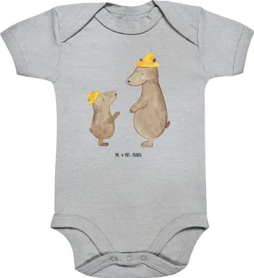 Produktbild von Mr. & Mrs. Panda Strampler Baby Bären mit Hut 3. - 6. Monat - Heather Grey - Geschenk, Babybody, Kinder, Vatertag, Babystrampler, Einteiler, Family, Muttertag, Papa