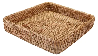Rotan Schlüsselablage, gewebte Dekoschale, 21x21x4 cm