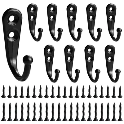 Garderobenhaken zum Schrauben, 10 Stück, schwarz, Wandmontage