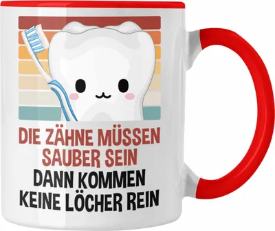 Produktbild von Trendation - Zahnarzt Tasse Geschenk für Zahnarzt Zahnärztin Lustiger Spruch Geschenkidee Geburtstag (Rot)