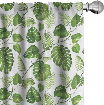 Produktbild von ABAKUHAUS Blatt Vorhänge, Gardinen, Brasilianischer Regenwald-Laub-Natur-Efeu wirbelt Palmen-Bananen-Baum-Blatt-Kunst-Druck, 2 Stück 75 x 225 cm, Blasses Grün
