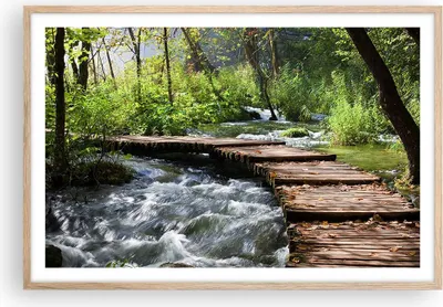 Produktbild von Gerahmtes Poster - Rahmen in heller Eiche - Park natur grün bäume - 91,5x61 cm - Wand Bild - Wanddeko - Wandbilder - Wandposter - Bilderrahmen - Bilder - Kunstdruck - Wandbild - P2NAA91x61-0356