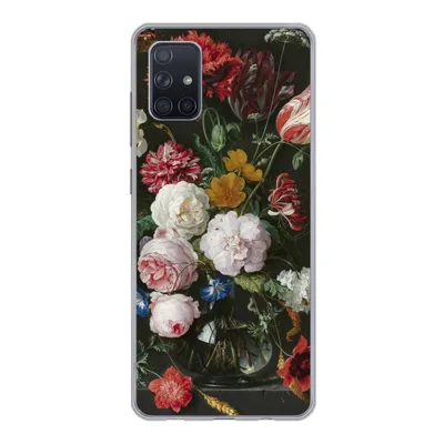Produktbild von MuchoWow® Handyhülle Schutzhülle Hülle für Samsung Galaxy A71 Stilleben mit Blumen in einer Glasvase - Gemälde von Jan Davidsz. de Heem Silikon Softcase Handy Hülle - Kartenbesitzer