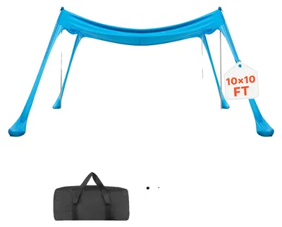 Productafbeelding van VEVOR strandtent met UV-bescherming (UPF 50+), 3 x 3 x 2 meter, strandtent met 4 zandzakken, stabilisatiestangen en schepjes, draagbaar zonnescherm voor familie-uitstapjes, kamperen en vissen, blauw