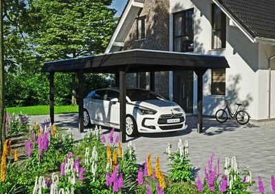 Produktbild von Einzelcarport SKAN HOLZ Wendland schwarze Blende inkl. Pfostenanker 362 x 628 cm anthrazit