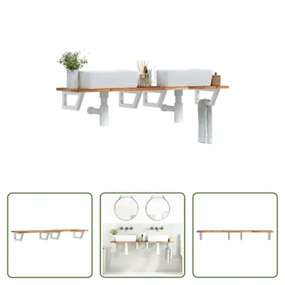 Immagine prodotto di The Living Store Mensola per lavabo a parete in acciaio e legno di acacia