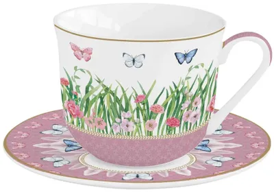 Zdjęcie produktu dla Filiżanka ze spodkiem SPRING PARADE Butterflies 370ml porcelana Easy Life