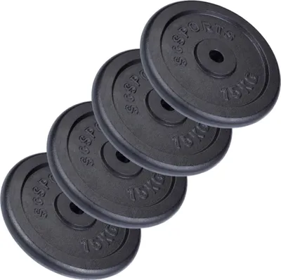 Produktbild von ScSPORTS® Hantelscheiben - Set, 60 kg (4 x 15 kg), Ø 31mm, Gusseisen, Schwarz - Gewichtsscheiben, Hantelscheiben-Set, Fitness Scheiben, Gussscheiben