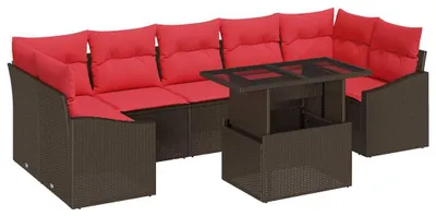Produktbild von vidaXL Gartensofa-set 8 stk. Braun und Rot Poly-Rattan