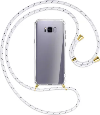 Produktbild von Handykette Backcover-Schutzhülle mit Band (Metall goldfarben) für Samsung Galaxy S8 Plus - weiß/grau