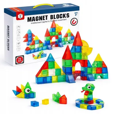 Zdjęcie produktu dla Klocki Magnetyczne 3D Duże Edukacyjny Zestaw Konstrukcyjny Dla Dzieci 72el