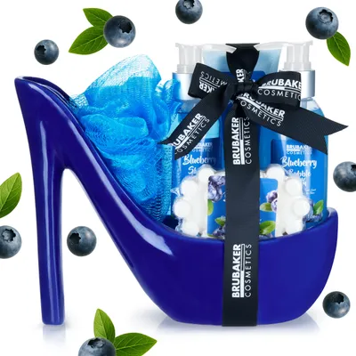 Immagine prodotto di BRUBAKER Cosmetics set di bellezza al mirtillo - set da bagno e doccia da 6 pezzi - set regalo in ceramica blu stiletto