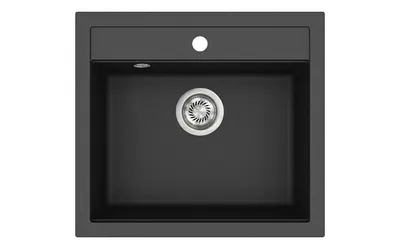 Produktbild von Helika® Granitspüle QUADRO 56 x 51 cm in Schwarz inkl. Chromventil und Siphon, Einbau