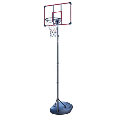Produktbild von Outdoor-Basketballkorb, höhenverstellbar von 228,6 bis 280,42 cm, mit Rollen, stoßdämpfendem Korb, stabilem Backboard, rotes Siebdruckdesign