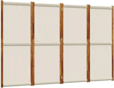 Imagen del producto de Divisorio de ambientes de 4 paneles, hecho de madera de acacia, color gris, dimensiones 280x180 cm