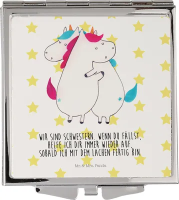 Produktbild von Mr. & Mrs. Panda Handspiegel Einhörner Umarmen - Weiß - Geschenk, Unicorn, Schminkspiegel, Schwestern, Mini Spiegel, Familie, Liebe, Klappspiegel, BFF, Einhorn, Reise
